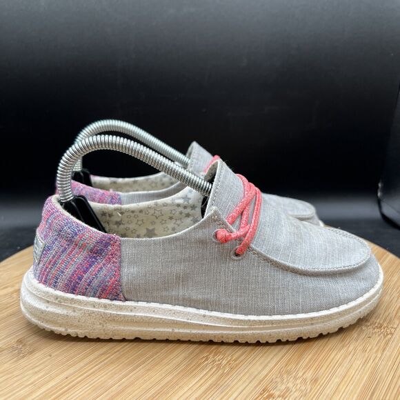 Hey Dude Wendy Youth Size 2 Funk Grey & Pink Slip On Sneaker Shoes Girls - Picture 3 of 8